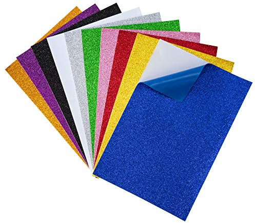 Moosgummi Selbstklebende, Glitzerschaumblatt zum Basteln A4 für Kinder, Bunte Glitzer Papier Glänzend Bastelpapierund zum Kartengestaltung, Party-Dekoration, DIY Handwerk Patchwork (10 Stück)