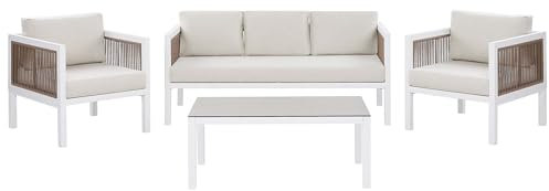 Beliani Garten Sofa Set weiß inkl. Kissen beige Sofa Sessel Tisch 5-Sitzer Borello