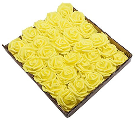 8cm Künstliche Blumen Rosen 25pcs echte gefälschte Rosen mit Stiel für DIY Hochzeitssträuße Home Party Weihnachtsblumendekoration-Gelb