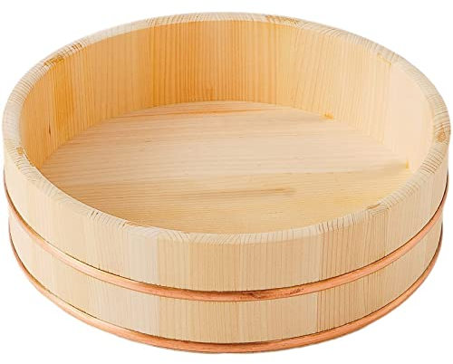 Japonais Sushi Bain De Mélange De Riz Pour Les Sushis Restaurant Sushi D'accord Bois De Pin Pleureur Bandes De Cuivre Sushi En Bois Hangiri Bol De Riz (12 Tailles),60x16cm