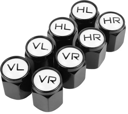 Ventilkappen aus Hartplastik, 8 Stück, in Schwarz, mit Beschriftung für Deutschland, für Auto bzw. Schrader Ventile, Reifenmarkierer PKW, Radmerker Ventil Kappen mit Dichtung, Reifenwechsel Valve Caps
