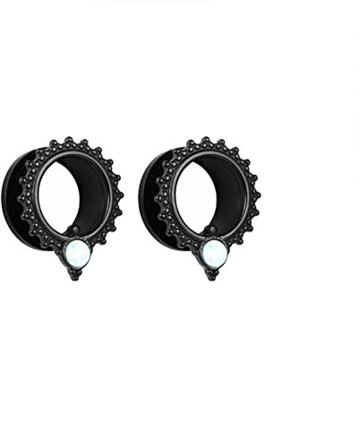Homxi 2PCS Tunnel 12mm Herren,Tunnel Chirurgenstahl Set 1/2 inch Ohr Plug Ohrringe Hoop Zirkonia und Opal Set Tunnel Schwarz