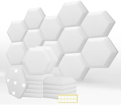 Heavyoff Hexagon Acoustic Foam 12 Pack, 14 X 12 X 2 Sound Proof Foam High Density Wall Panels Noise Canceling Panels with Sticker for Wall and Ceiling