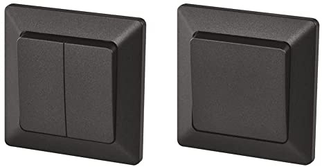 EMOS Serienschalter schwarz & EMOS Wechselschalter schwarz/anthrazit, Lichtschalter mit einer Wippe, 250 V~/10 AX, Kunststoff, ohne Unterputzdose, Schutzklasse IP20 für Innen