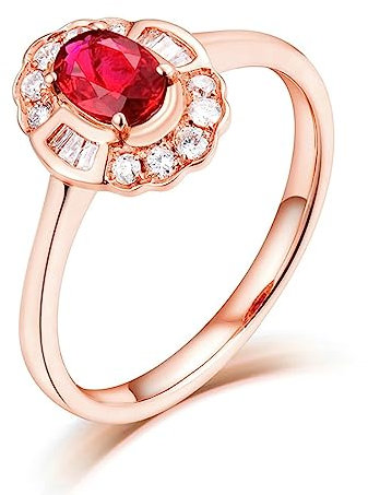 Diamant Ring Verlobung, Vorsteckring Gold 750 18 Karat Roségold Rubin Taubenblutroter Rubin Im Ovalschliff Von 0,5 ct Damen Schmuck Größe 47 (15.0)