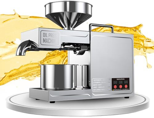 NYANS Automatic Small Oil Press, 304 Stainless Steel Hot/Cold Oil Extraction Machine, for Flaxseed Peanut Sesame Sunflower, High Power Pure Copper Motor