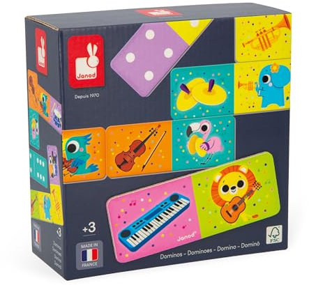 Janod - Musikinstrumente Domino - Erstes Domino-Spiel - Vokabular und Konzentration entwickeln - Pflanzliche Tinten Ab 3 Jahren - J02623