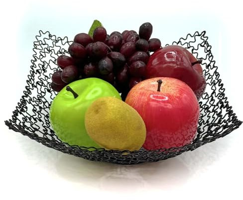 BIOGRAT Fruteros de Cocina Modernos de Metal, Frutero Negro 22,5 x 9,5 cm hecha a mano, cesta pan