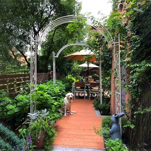 Gartenlaube, Gartenbogen aus Metall mit Tor, Rankgitter für den Außenbereich, für Rasen, Kletterpflanzen, Rosen, Ranken, Party-Dekoration, Hochzeit, Hof (Color : White, Size : 150cm/59.1in)