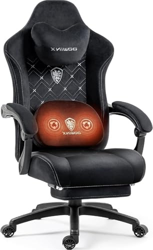 Dowinx Gaming Stuhl mit beheizter Massage Lendenwirbelstütze, Gaming Stuhl mit Taschenfederkissen und Fußstütze, Gamer Stuhl High Back PC Stuhl für Erwachsene, Dark