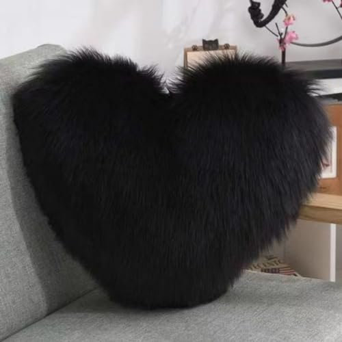 Viusneun Kissen, Herzform Plüschkissen Love Zierkissen Aesthetic Flauschig Superweiches Herzkissen Plüsch Kissen für Wohnzimmer Sofa Kind Schlafzimmer Bett (Schwarz,40 x 50 cm)