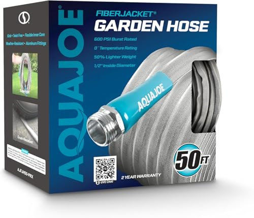 Aqua Joe AJFJH50-PRX XTREME FIBERJACKET Kink-Resistant Garden Hose, Metal Fittings, 600 PSI Max, 1/2-Inch Diameter, 50 Feet