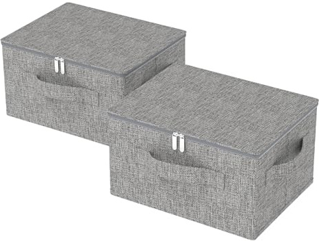ENUMAIL Förvaringslåda för undersäng med lock, hopfällbara filtkorgar, hemorganiseringsfack för att organisera kläder, skor, kuddar, 45 x 35 x 25 cm, grå, 2-pack