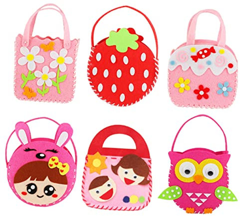 CIYODO Handgemachtes Filztaschen Für Kinder 6 Stück Selbstgemacht Vliesstoff Nähset Kreatives Bastelmaterial Für Handtaschen Sicheres Und Leichtes Material Für Anfänger Und Zur Von