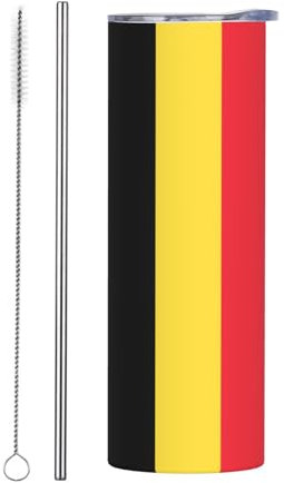 YYHWHJDE Tasse aus Edelstahl, Motiv: Flagge Belgiens, 590 ml, mit Strohhalm, geeignet für Cafés, Büros, Autos