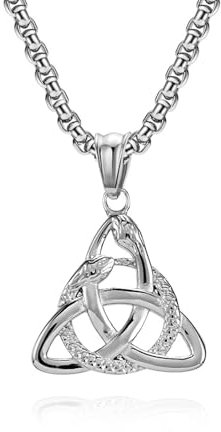 Skcess Herren Halskette Silber, Edelstahl Hals Ketten für Mann Keltischer Knoten Mit Doppelschlangen Halskette Anhänger Männer Schmuck Geschenke