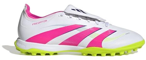 adidas Predator League Unisex - Botas de fútbol con lengüeta plegable para césped artificial, blanco, rosa, 42 EU