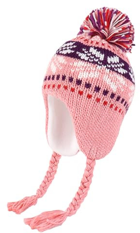 YAMEE Wintermütze Mädchen mit Ohrenklappen Warme,Bunte Strickmütze Mädchen mit Weich Polar Fleece Lining,Licht Baby Hat Klassische mit Bommel,Beanie Mädchen Hut für Outdoor-Aktivitäten Herbst Winter