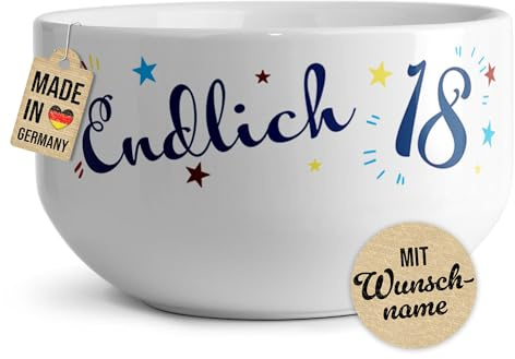 Print Royal PR Geburtstags-Müslischale mit Name selbst gestalten - Suppe selber auslöffeln - Witziges Geschenk zum 18. Geburtstag | Personalisierte Geschenke, Keramik, 500 ml