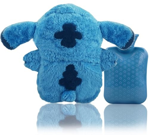 Powmag Bolsa de agua caliente con dibujos animados, diseño de dibujos animados, color azul, kawaii, bolsa de agua caliente para niños, para cumpleaños y regalos para niñas y niños, familia