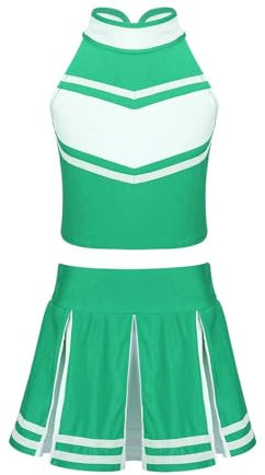Cheerleader Kostüm Damen Cheerleading-Kostüm, Cheerleader-Outfit, ärmellose Oberteile mit Reißverschluss und Faltenrock, Kleidung for Schulbühnenauftritte Cheerleader Kostüm für Frauen(Green,8)