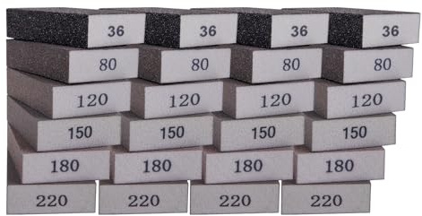24 esponjas de lija de madera, esponjas de lija de 6 granos (36/80/120/150/180/220), papel de lija de madera, papel de lija fino, papel de lija fino, esponja de acero, bloque de lija