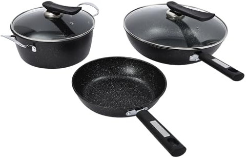 Juego de ollas y sartenes con revestimiento antiadherente, juego de sartenes de inducción, juego de 3 sartenes con tapa de cristal, compatible con todos los tipos de cocina (gas, eléctrica e