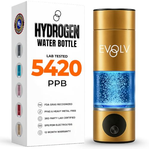 EVOLV Hydrogen Water Bottle Generator – SPE & PEM Water Ionizer 5.4PPM, Highest H2 Concentration – Portable 8oz Hydrogenated Water Bottle – Leak-Proof Hydrogen Water Machine, Easy to Use – Champagne | SPE & PEM Water Ionizer 5PPM, Highest Concentrated Dose, Water Bottle for Energy, Recovery, And Everyday Wellness, 8oz Bottle