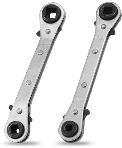 CLKE 2Pcs HVAC Service Wrench Set, 4 Different Models 3/8 1/4 5/16 3/16, Double Head 16-Teeth Reversible Ratcheting Refrigeration Wrench for Refrigeration Equipment Repair