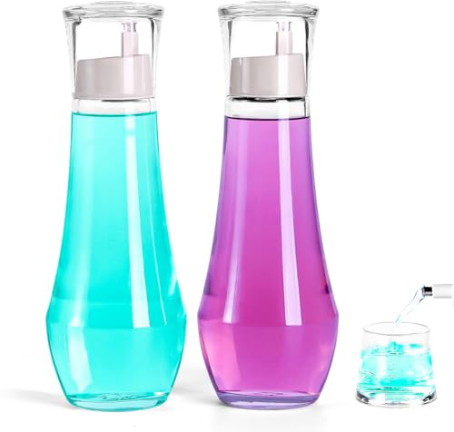 ZOBONETI Mouthwash Dispenser For Bathroom, Glass Mouth Wash Dispensers With Cup, Mouthwash Container Bottle Holder For Adults/Kid, 8.8 OZ, Set Of 2