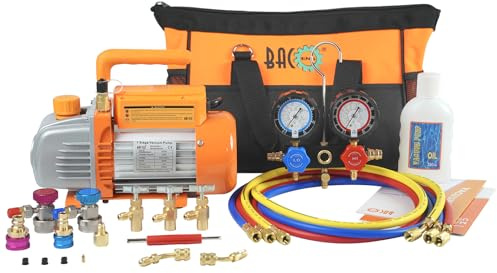 BACOENG Bomba de Vacío Aire Acondicionado con Juego de Manómetros Diagnósticos R32 R1234YF R134A R410A, Bomba de Vacío con Manometros Aire Acondicionado Ideal para HVAC/Auto AC