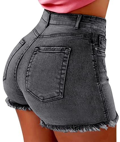 Jeans Courts Femmes Courts Courts Shorts Doux Élastique Mini Shorts Courts Secxy Légers Sexy Short en Denim Casual Vintage Pantalon Push Up Taille Haute Short grande Taille Offre, gris, M