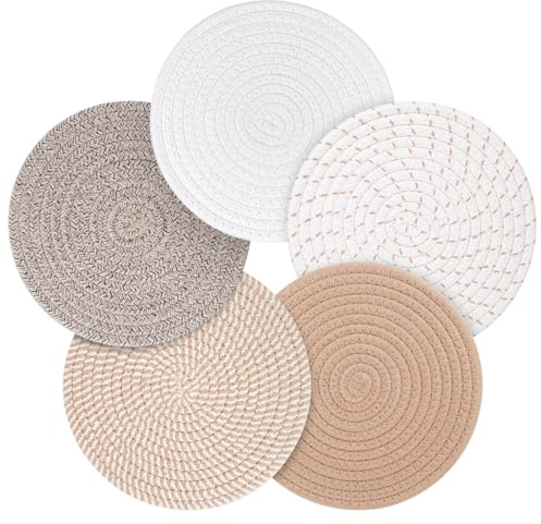 Geichan Pot Holders Trivets Set 5 Pcs,Heat Resistant Large Coasters for Kitchen,Hot Plate Mats for Table and Countertops, Farmhouse Decor (Yellow Series)
