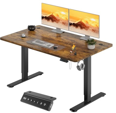 JUMMICO Höhenverstellbarer Elektrischer Schreibtisch 140 x 60 cm mit USB Ladeanschluss, Schreibtisch Höhenverstellbar, Ergonomischer Steh-Sitz Tisch Braun