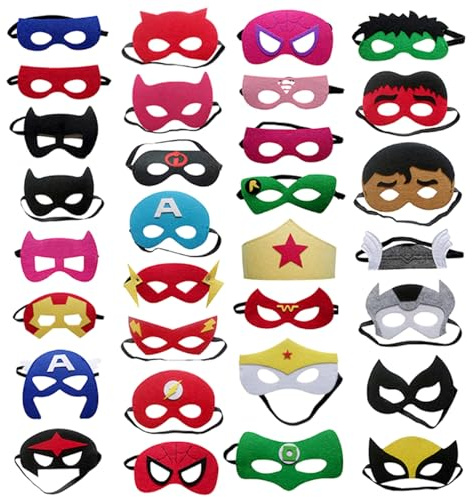 EDLMKM 32 Pcs Superhero Masks for Kids Partyy, Super Hero Party Mask Set for Cosplay, Masquerade, Birthdays & Theme Parties, Superhero Party Bags Fillers, Felt Cosplay PartyEye Masks, Kids Mask