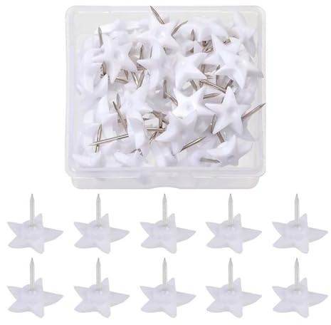 ROYJJ 50 Stück Pinnnadeln aus Kork, Pinnwand, Reißzwecken, Blume, Stern, Zahnrad, Flachkopf, Pinnnadeln für Büro, Pinnwand, transparentes Pinnnadel-Set