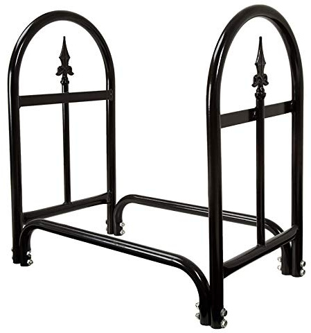Étagère à bûches d'intérieur en fer forgé robuste 58 x 35 x 58 cm Finition noire Support en bois pour poêle et foyer Solution de rangement pour bois de chauffage