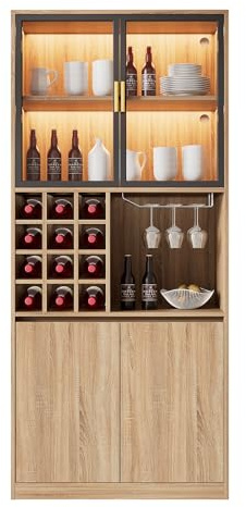 soges Vitrinenschrank aus Holz mit Glastür, Glasvitrine mit Beleuchtung für Wohnzimmer, Moderner Aufbewahrungsschrank zur Präsentation von Dekorationen und Büchern 80 x 40 x 180 cm