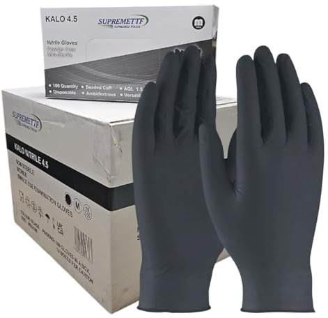 Supreme TTF Nitrile Gloves Disposable Black || Powder Free Latex Free || 4.5 Mil Strong || 10 Box (XL)