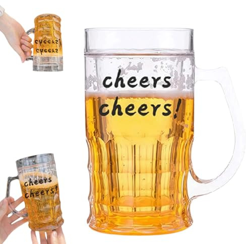 Vasos de cerveza falsos, 400 ml de doble capa de cerveza divertida, tazas de cerveza dobles falsas con asas en el entrepiso, taza divertida de gran capacidad, taza de broma realista para bares