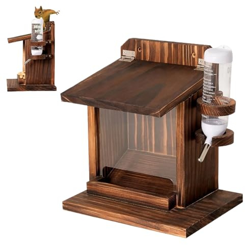 Squirrel Feeder - Alimentatore Con Bottiglia D'acqua | Casa Di Legno Per Uccelli Da Parete Per Cibo, Noci E Mais. Ideale Per Esterno, Balcone, Giardino, Patio O Albero.