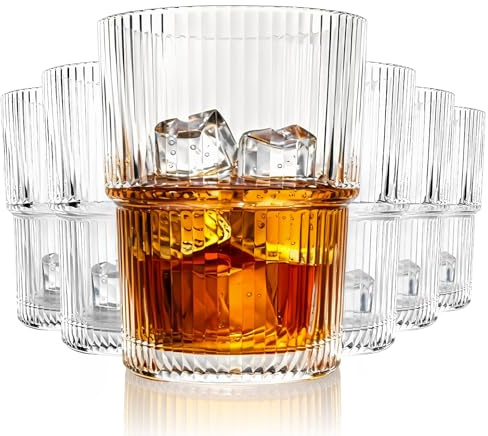 Set mit 6 Whiskygläsern, 440 ml – elegante transparente Trinkgläser für Spirituosen, Wodka, Gin, Cocktail oder Wasser – schwerer Boden, langlebiges Glaswaren-Geschenkset für Männer – spülmaschinenfest