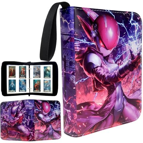 Ruayia 4-Pocket Card Binder, 100 Pages 400 Pockets PU Waterproof Card Folder, Card Collection Binder with Zipper, Portable Trading Card Album - Style 1