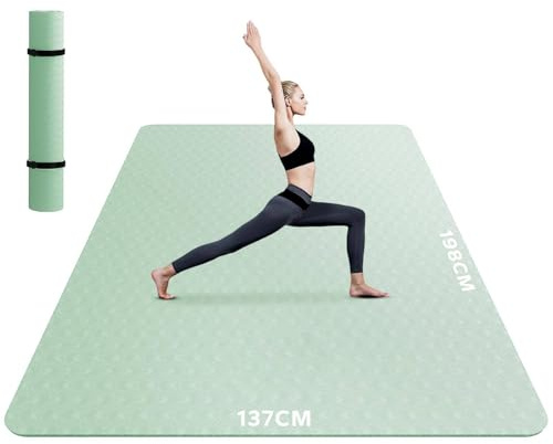Yogamatte XXL- Extra Groß Breit Yoga Matte, Sportmatte Fitnessmatte Rutschfest 198cm x137cm x6mm Dicke,Ultra Haltbar, Gymnastikmatte für Pilates, Gym, Zuhause, Workout