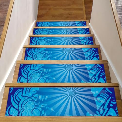 RODAILYCAY Starburst - Paquete de 15 alfombras para peldaños de escalera de 76 x 20 cm para peldaños de madera para interiores, antideslizantes, para niños, ancianos y perros