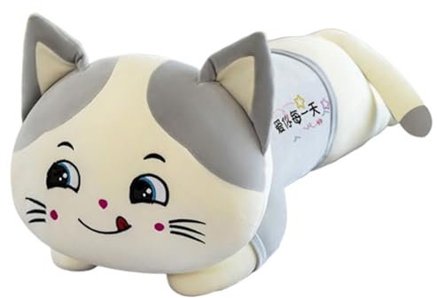 Katze Kuscheltier, Lange Katzen Kissen riesen XXL Kawaii groß plüschtier, Spielzeug Kätzchen Plüsch Wurfkissen, Plüschkatze Seitenschläferkissen, Geschenk für Kinder Mädchen Freundin (60cm,Grau)