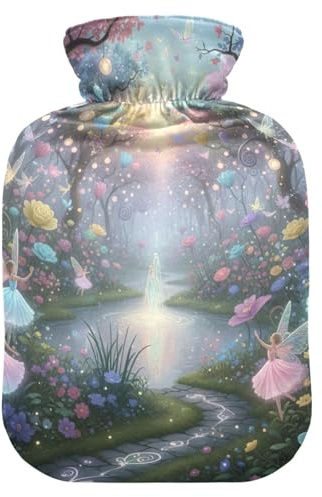 Fantasy Forest Path - Botellas de agua caliente con funda de terciopelo suave, bolsa de agua caliente para calentador de pies y cama, alivio del dolor, tamaño pequeño