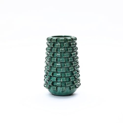 Hometopia Keramikvase Grün – Moderne Dekovase & Blumenvase Groß mit 3D-Geflochtener Optik für Wohnzimmer und Schlafzimmerdekoration, 31cm