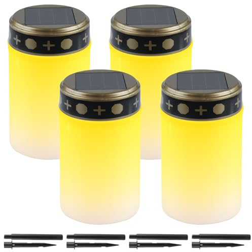 Behogan 4 Stück Grablicht, Solar LED Grablicht, Solarbetrieben mit Lichtsensor, Grabkerze mit Erdspieß, Wasserdichtes Outdoor Friedhofskerze, Grabkerze LED Kerzen, 7 x12 cm, Weiß