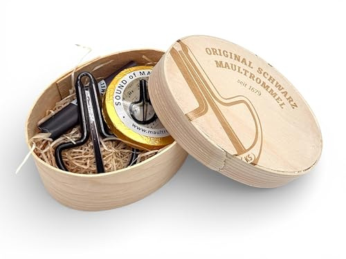 Maultrommel aus Österreich – Original Schwarz Antik Edition- Handgefertigte Jaw Harp mit edler Holz-Geschenkbox – Traditionelles Musikinstrument, Naturmaterial, Geschenk